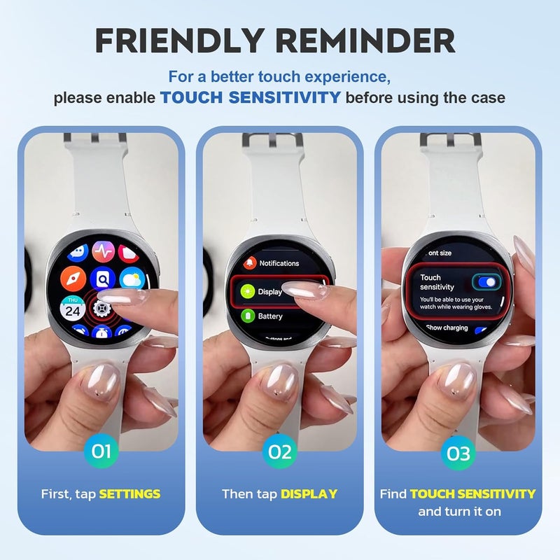 Misxi 2-Pack Hard PC Case with Tempered Glass Screen Protector for Samsung Galaxy Watch 8 40mm, Overall Protection Anti-Slip Scratch-Resistant Cover for Galaxy Watch8, Black - Image 2